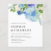 Blauw aquarel Hydrangea Trouwkaart (Voorkant)