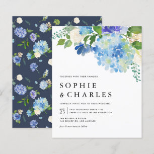 Blauw aquarel Hydrangea Trouwkaart