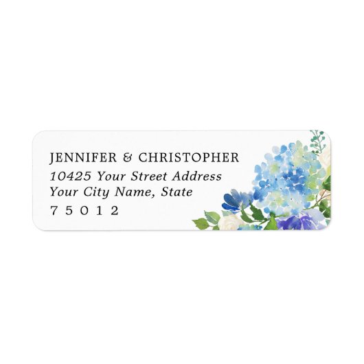 Blauw Aquarel hydrangea's Retouradreslabels Etiket (Voorkant)