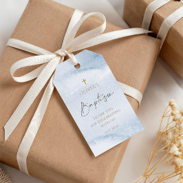 Blauw Aquarel Jongens Doop Bagage Favor Tag Cadeaulabel