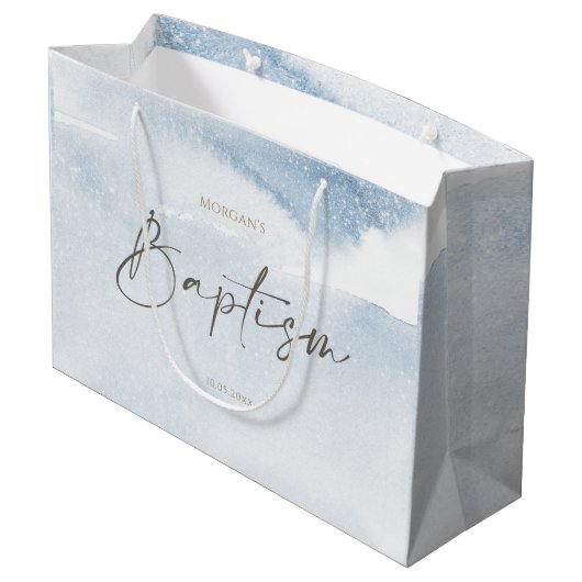 Blauw Aquarel Jongens Doop Grote Cadeautas (Achterkant Gekanteld)