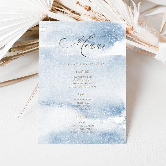Blauw Aquarel Jongens Doop Menu Kaart
