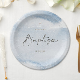 Blauw Aquarel Jongens Doop Papieren Borden Bordje