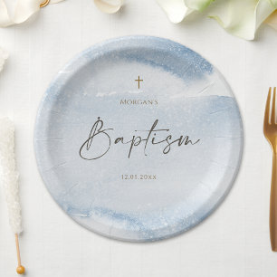 Blauw Aquarel Jongens Doop Papieren Borden Bordje