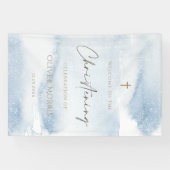 Blauw Aquarel Jongens Doop Verticale Banner (Horizontaal)
