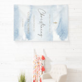 Blauw Aquarel Jongens Doop Verticale Banner (Insitu)
