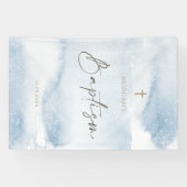 Blauw Aquarel Jongens Doop Verticale Banner (Horizontaal)
