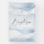 Blauw Aquarel Jongens Doop Verticale Banner (Verticaal)