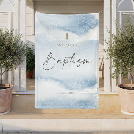 Blauw Aquarel Jongens Doop Verticale Banner