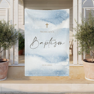 Blauw Aquarel Jongens Doop Verticale Banner