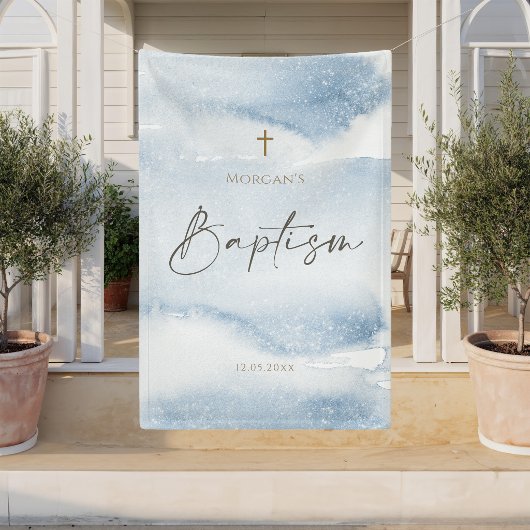 Blauw Aquarel Jongens Doop Verticale Banner