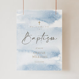 Blauw Aquarel Jongens Doop Welkomstposter Poster