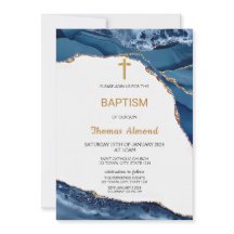 Blauw Aquarel Jongens Goud Doopfeest