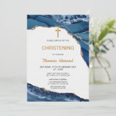 Blauw Aquarel Jongens Goud DOOPFEest Kaart (Staand voorkant)