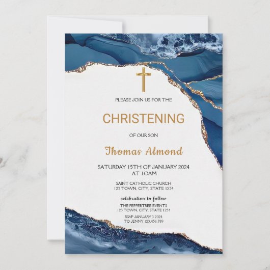 Blauw Aquarel Jongens Goud DOOPPLECHTIGING Kaart (Voorkant)