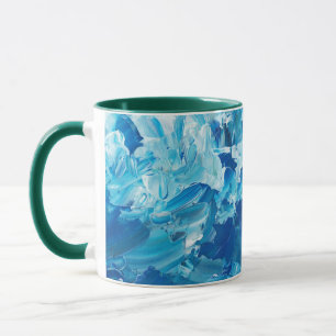 Blauw Aquarel Koffiekopje met Groene Handvat Mok