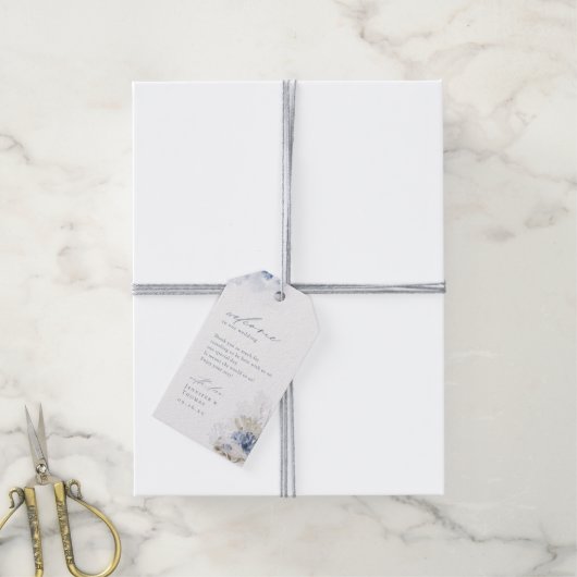 Blauw aquarel koraal & schelpen strand Bruiloft  Cadeaulabel (Met Touw)