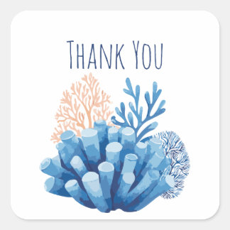 Blauw Aquarel Koraalrif Dank Je Wel Vierkante Sticker