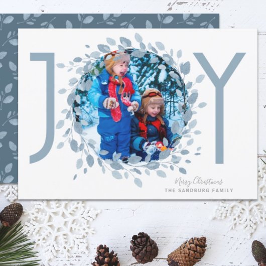 Blauw aquarel krans | Vrolijk Foto Feestdagenkaart