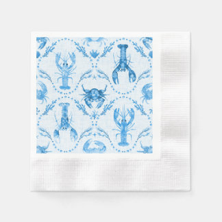 Blauw Aquarel Kreeft Krab Ogee Patroon Bruiloft Servet