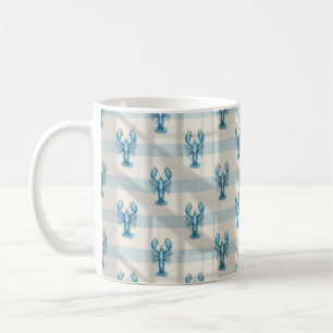 Blauw Aquarel Kreeftpatroon op Kuststreep Koffiemok