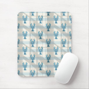 Blauw Aquarel Kreeftpatroon op Kuststreep Muismat