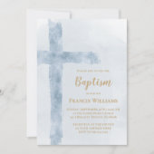 blauw aquarel kruis Doop Kaart (Voorkant)