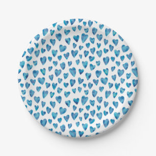 Blauw Aquarel Liefdeshartpatroon Papieren Bordje