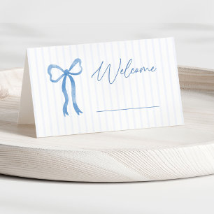 Blauw Aquarel Lint Baby Shower Plaatskaartje
