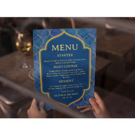 Blauw Aquarel Marokkaans Trouwmenu Menu
