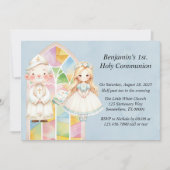 Blauw Aquarel Meisje 1e Heilige Communie  Kaart (Voorkant)