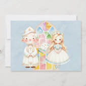 Blauw Aquarel Meisje 1e Heilige Communie  Kaart (Achterkant)