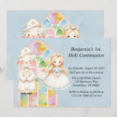 Blauw Aquarel Meisje 1e Heilige Communie  Kaart (Voorkant / Achterkant)
