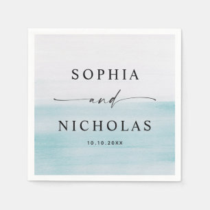 Blauw Aquarel Minimalistisch Maritiem Trouwscript Servet