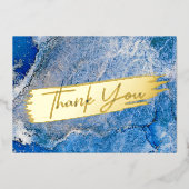 Blauw Aquarel Modern Goud Marmer Chic Bedankt Folie Feestdagenkaart (Voorkant)
