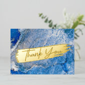 Blauw Aquarel Modern Goud Marmer Chic Bedankt Folie Feestdagenkaart (Staand Voorkant)