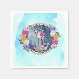 Blauw Aquarel Modern Scheepvaart Bloemmotief Anker Servet