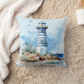 Blauw Aquarel Nautilus Vuurtoren Worp Kussen (Deken)