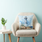 Blauw Aquarel Nautilus Vuurtoren Worp Kussen (Stoel)