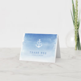Blauw aquarel nautisch anker monogram dank je bedankkaart