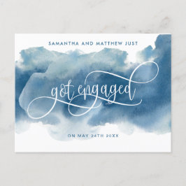 Blauw Aquarel, Net Verliefd Geworden, Verloving Aankondigingskaart