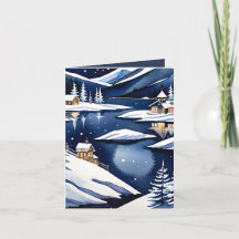 Blauw aquarel Noords meer gefalst Kerstmis
