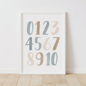 Blauw Aquarel Nummers Neutrale Jongens Babykamer D Poster