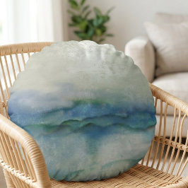 Blauw Aquarel Oceaan Golven Rond Kussen