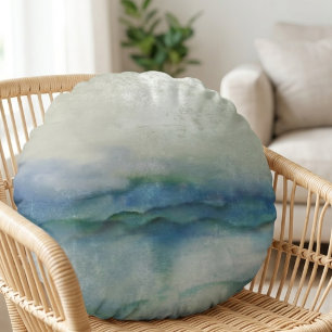 Blauw Aquarel Oceaan Golven Rond Kussen