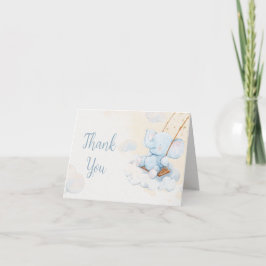 Blauw Aquarel Olifant Baby Shower Bedankkaart