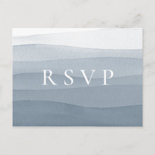 Blauw Aquarel Ombre Trouwfeest RSVP Nummerverzoek Uitnodiging Briefkaart