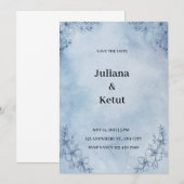 Blauw Aquarel Omrand Save the Date Uitnodiging (Voorkant / Achterkant)