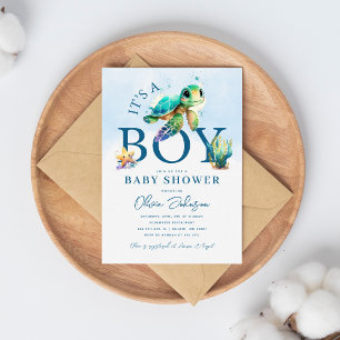 Blauw Aquarel Onder de Zee Baby Shower Kaart