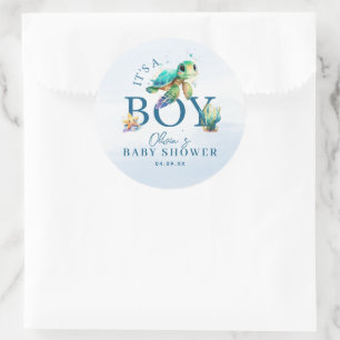 Blauw Aquarel Onder de Zee Baby Shower Ronde Sticker